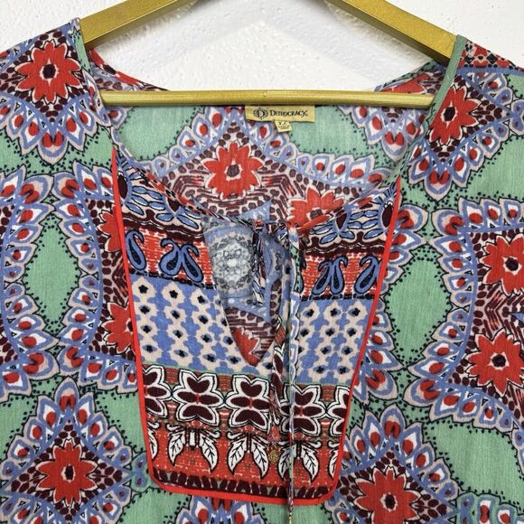 Democracy Womens Asymmetric Tunic Maxi Dress XL 3/4 Sleeve Boho Hippie Resort - Picture 6 of 11